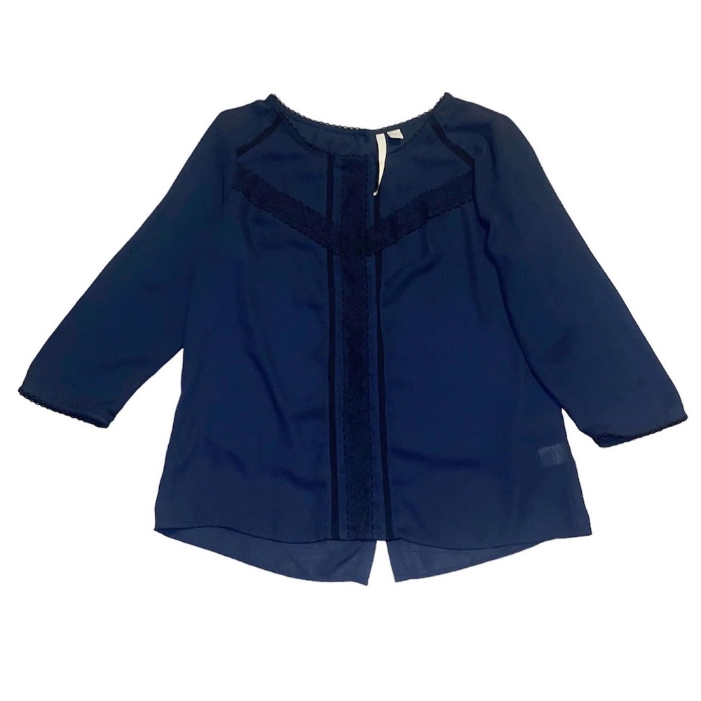 Lauren Conrad Medium Navy Blue Button Back Boho Lightweight Top